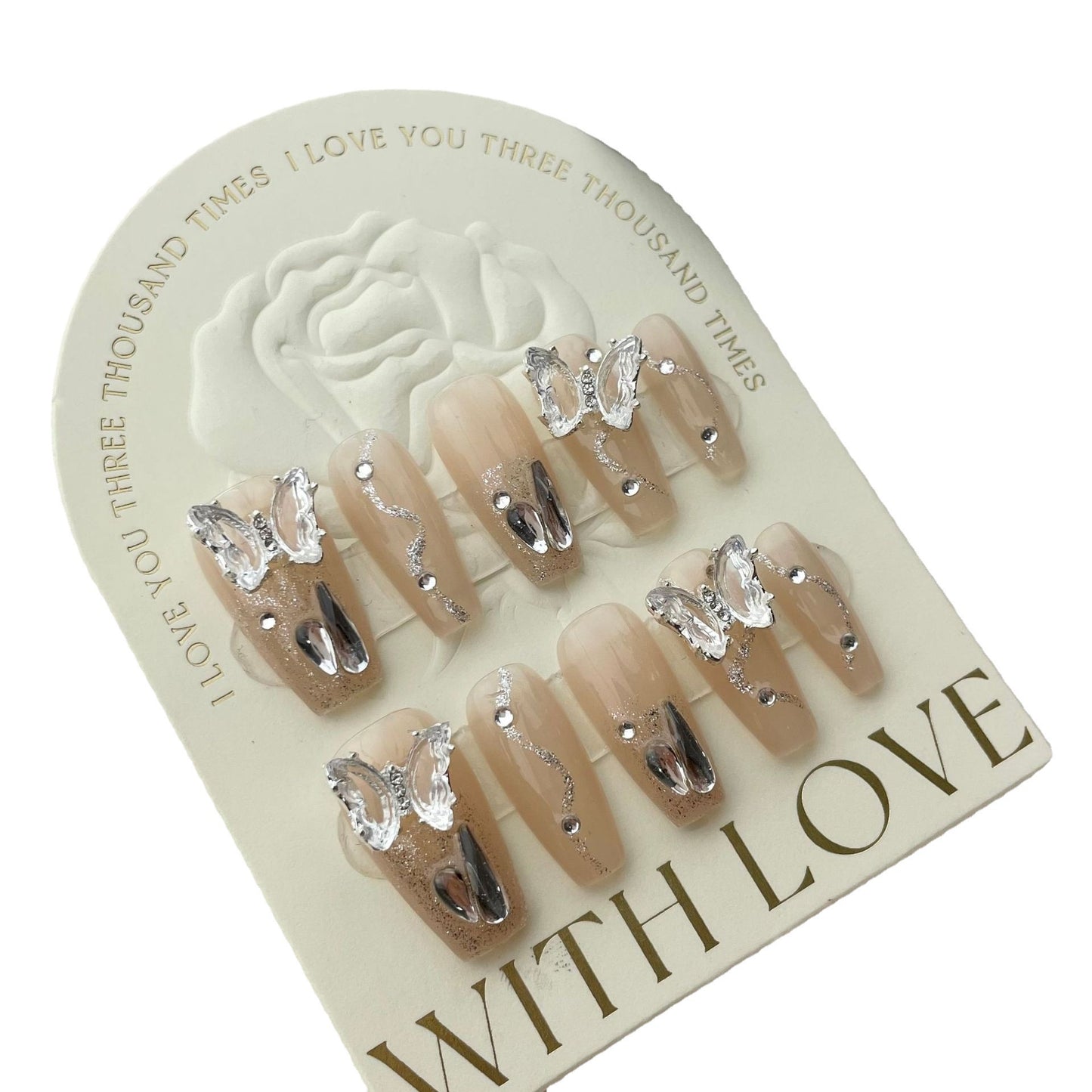 Nude Bow Chrome & Orange Cute Mix Nails