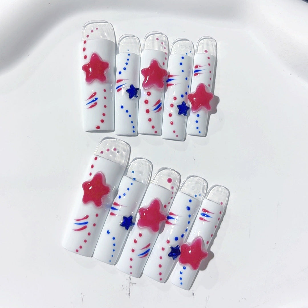 Red Blue Star Pop Art Press On Nails