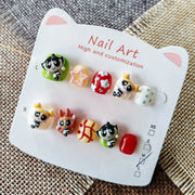 365nails: "powerpuff girls" – short round handmade kids press-on nails