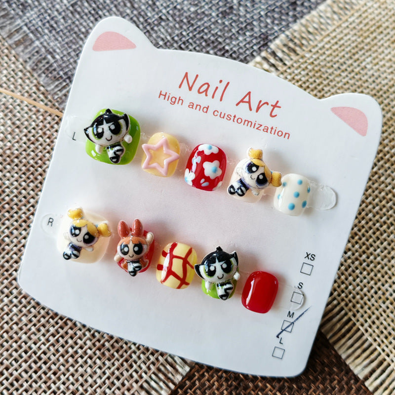 365nails: "meninas superpoderosas" – unhas postiças curtas redondas artesanais infantis
