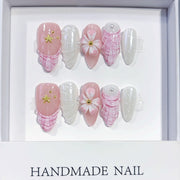 Seashell Sakura: "Starfish & Floral" – Almond Press-On Nails