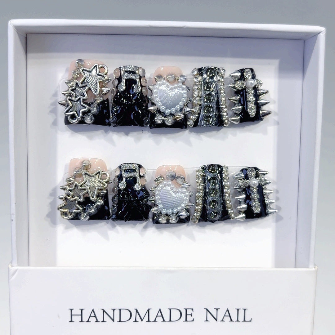 Punk Royal: "Spiked Heart" – Short Almond Handmade Press On Nails