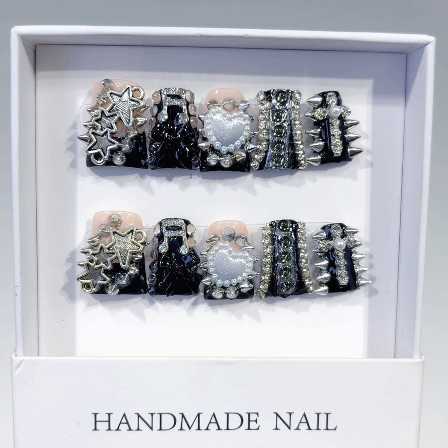 Punk Royal: "Spiked Heart" – Short Almond Handmade Press On Nails