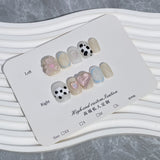 Handmade Press-on Nails Love Bear Cow Pattern White Nail Sticker Wearable Nail Patch Cartoon Cute Nail Patch｜365nails