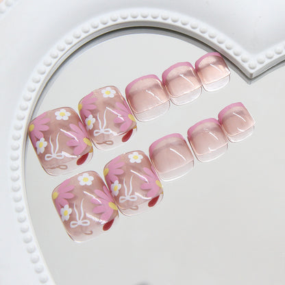 Laço roxo pequeno de margarida, esmalte francês Prss-on, produto final para unhas removível, 24 fotos｜365nails