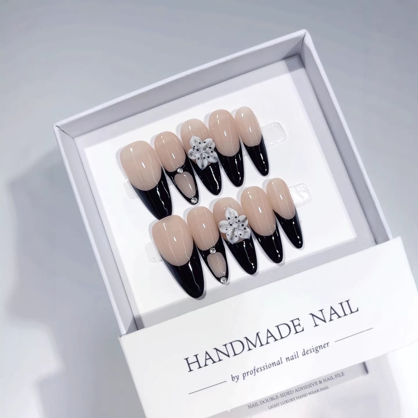 Dark Orchid: "Black French Orchid" – Almond Shape Handmade Press-On Nails