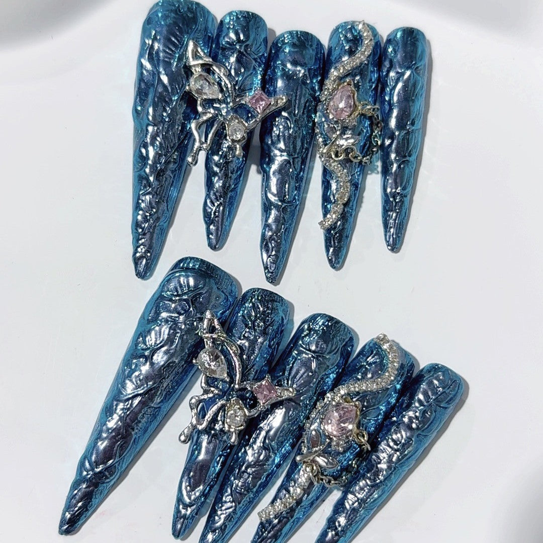 Metallic Blue Fairy Gothic Press On Nail Set