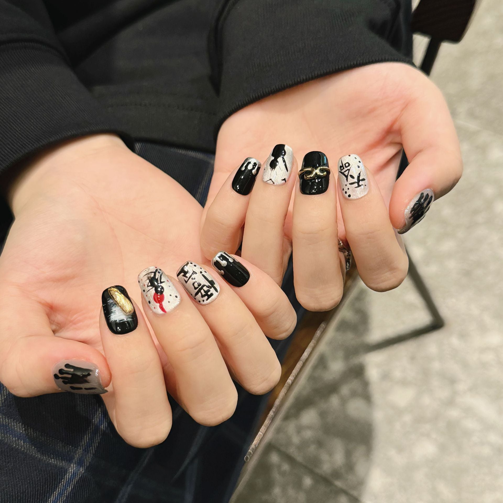 365nails: "Gothic Graffiti" – Hand-Painted Splatter Short Coffin Nails