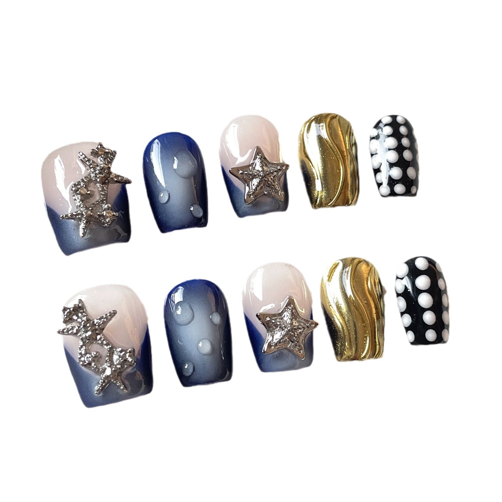 Starry Ocean Nails with Metallic Wave Accents