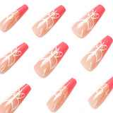 Unhas postiças longas de balé com borboleta rosa por atacado ｜365nails