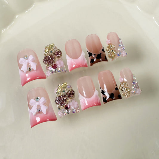Pistola de pulverização de unhas bico de pato, mudança gradual de gelo através de manicure francesa em relevo, removível, vestível, puramente artesanal｜365nails