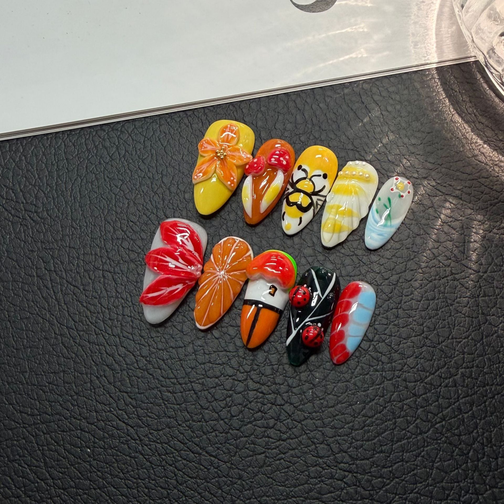 365nails: « Pop art d'été » – 3D fruit & personnage fait main ongles press-on forme amande