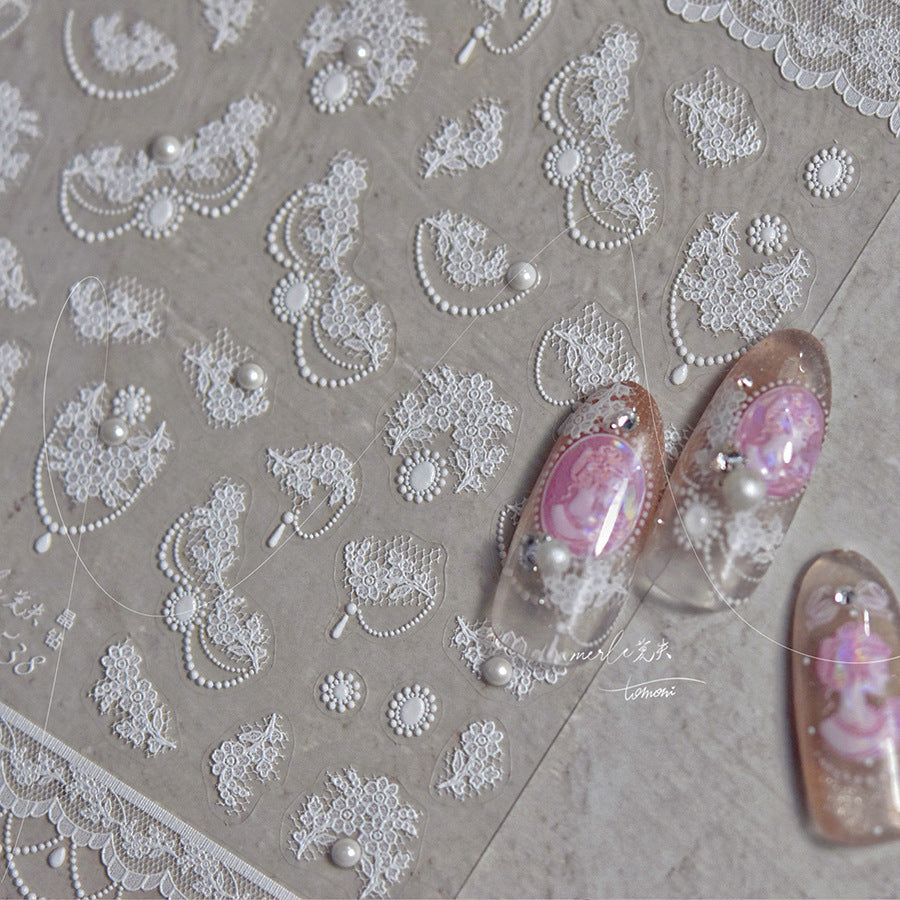 White Lace Crystal – Bridal Elegant Nail Art Stickers