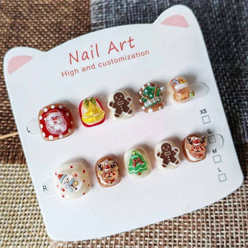 365Nails: "Christmas Sweet Feast" – Handmade Cute Short Oval Press On Nails With Santa & Gingerbread Design