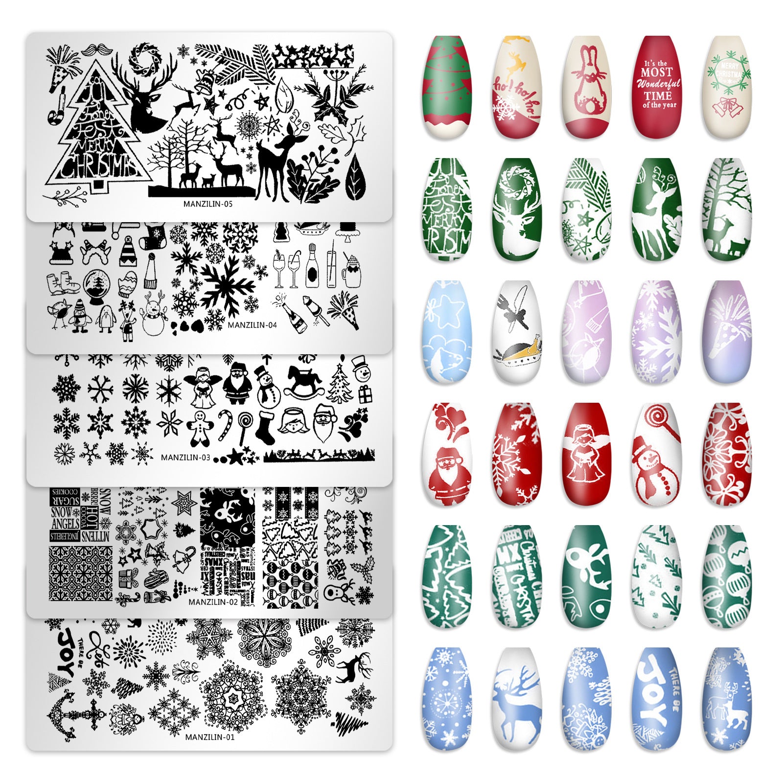 Christmas Nail Stamping Plate Set with Festive Holiday Designs (MOQ=3)