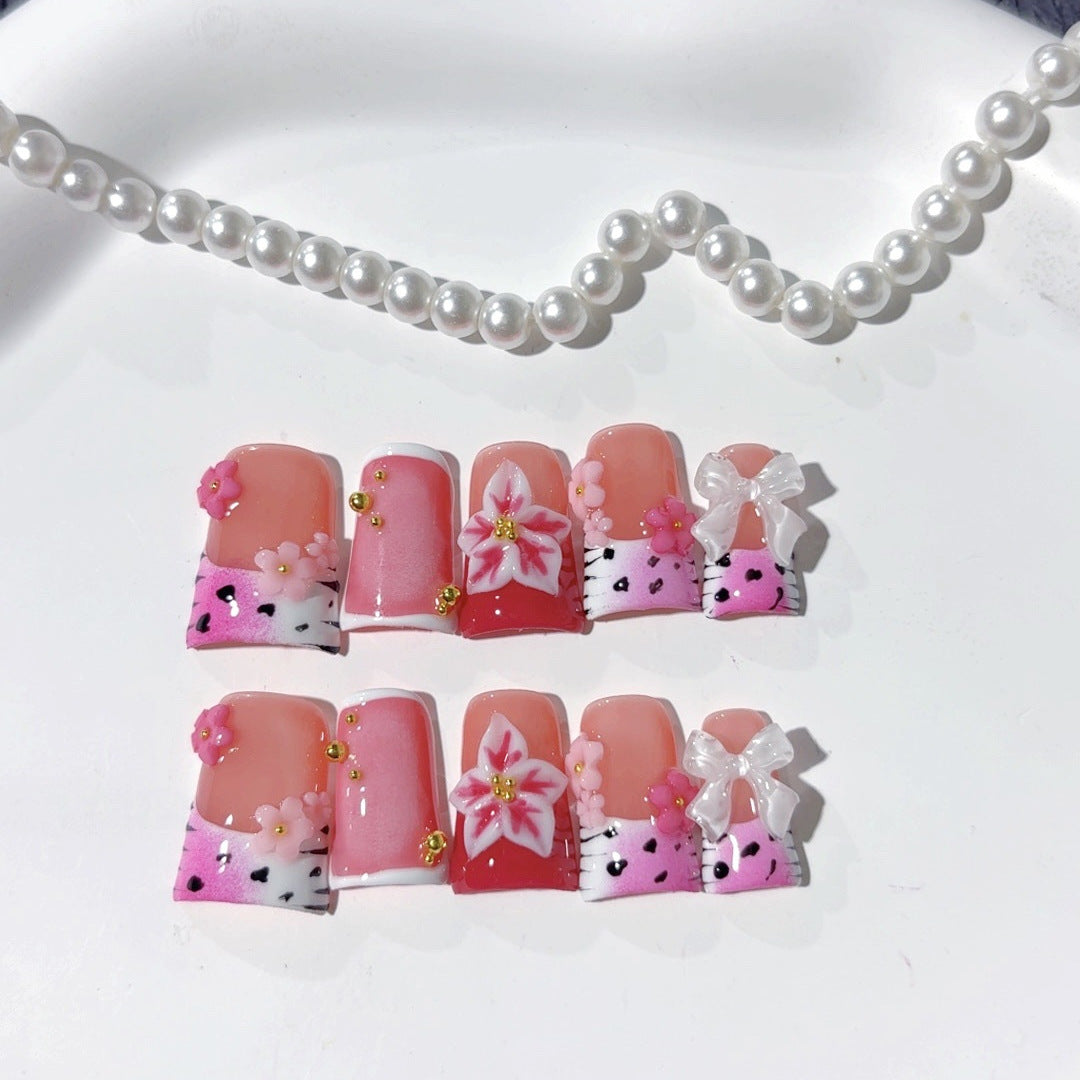 櫻花幻想：粉色花朵 — 短款方形穿戴甲