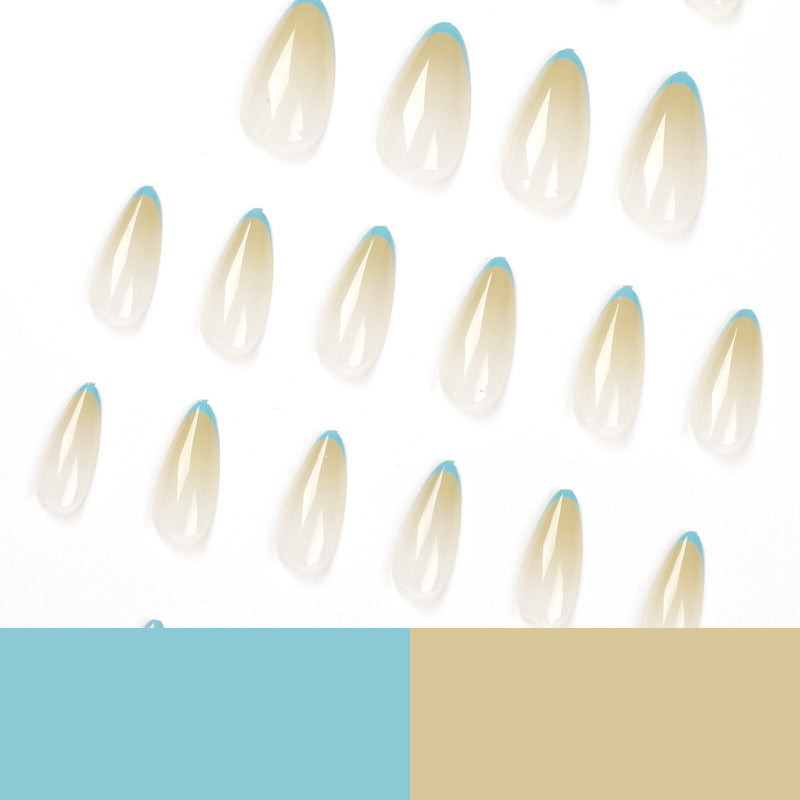 Unhas postiças atacado, unhas postiças, borda azul francesa, mudança gradual, unhas postiças atacado, unhas postiças｜365nails