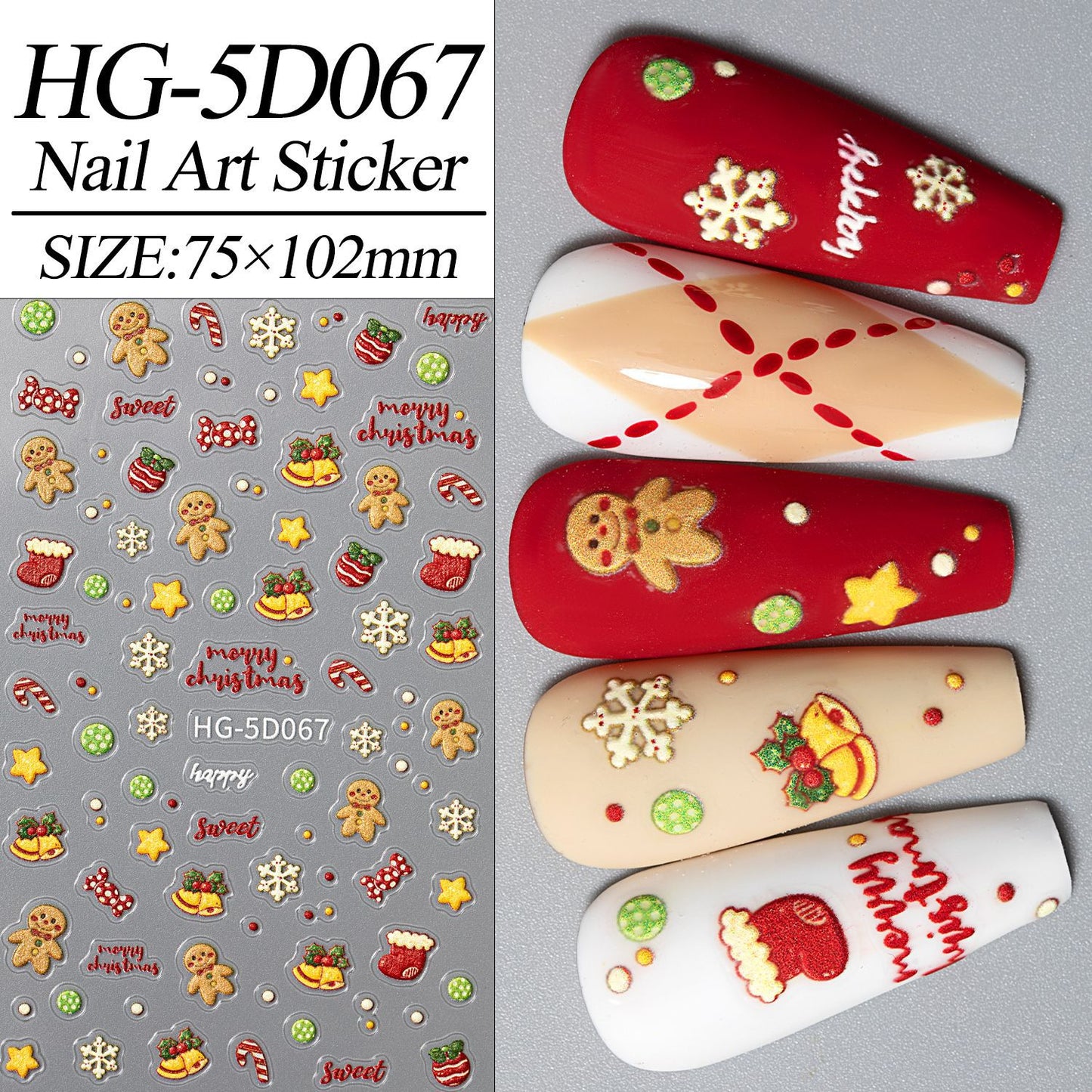 Happy Christmas Nail Art Sticker 5D Embossed Three-dimensional Snowman Santa DIY Nail Sticker Ornament HG