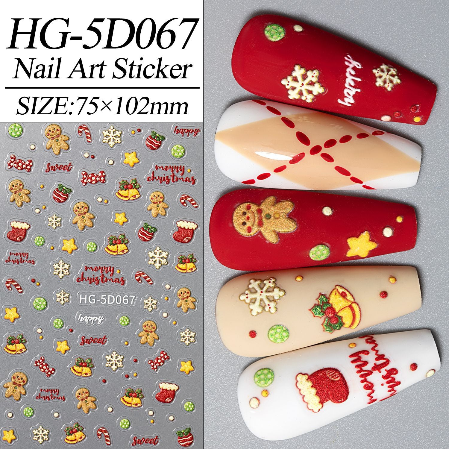 Happy Christmas Nail Art Sticker 5D Embossed Three-dimensional Snowman Santa DIY Nail Sticker Ornament HG