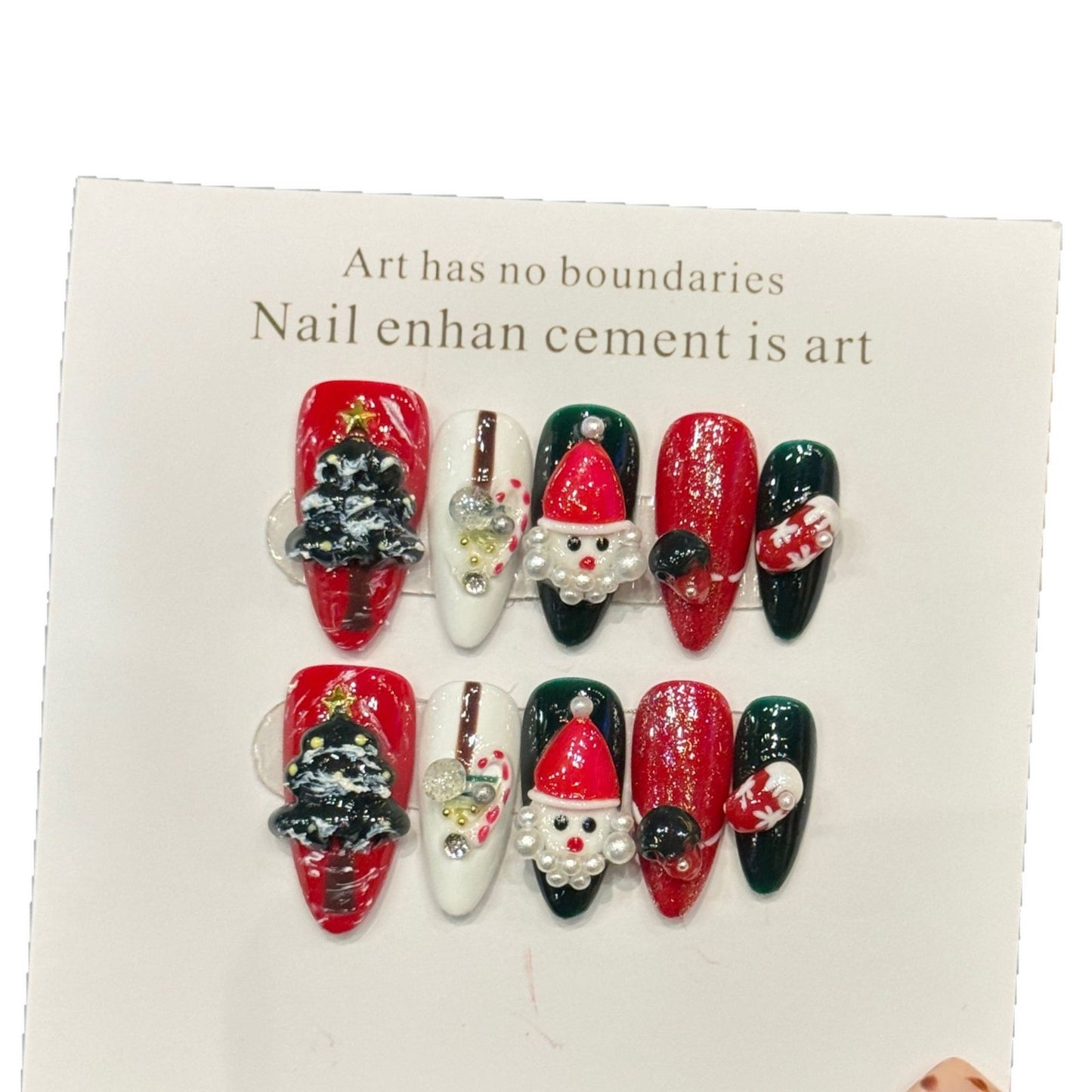 Festive Christmas 3D Santa Tree Glitter Medium Press-On Nails