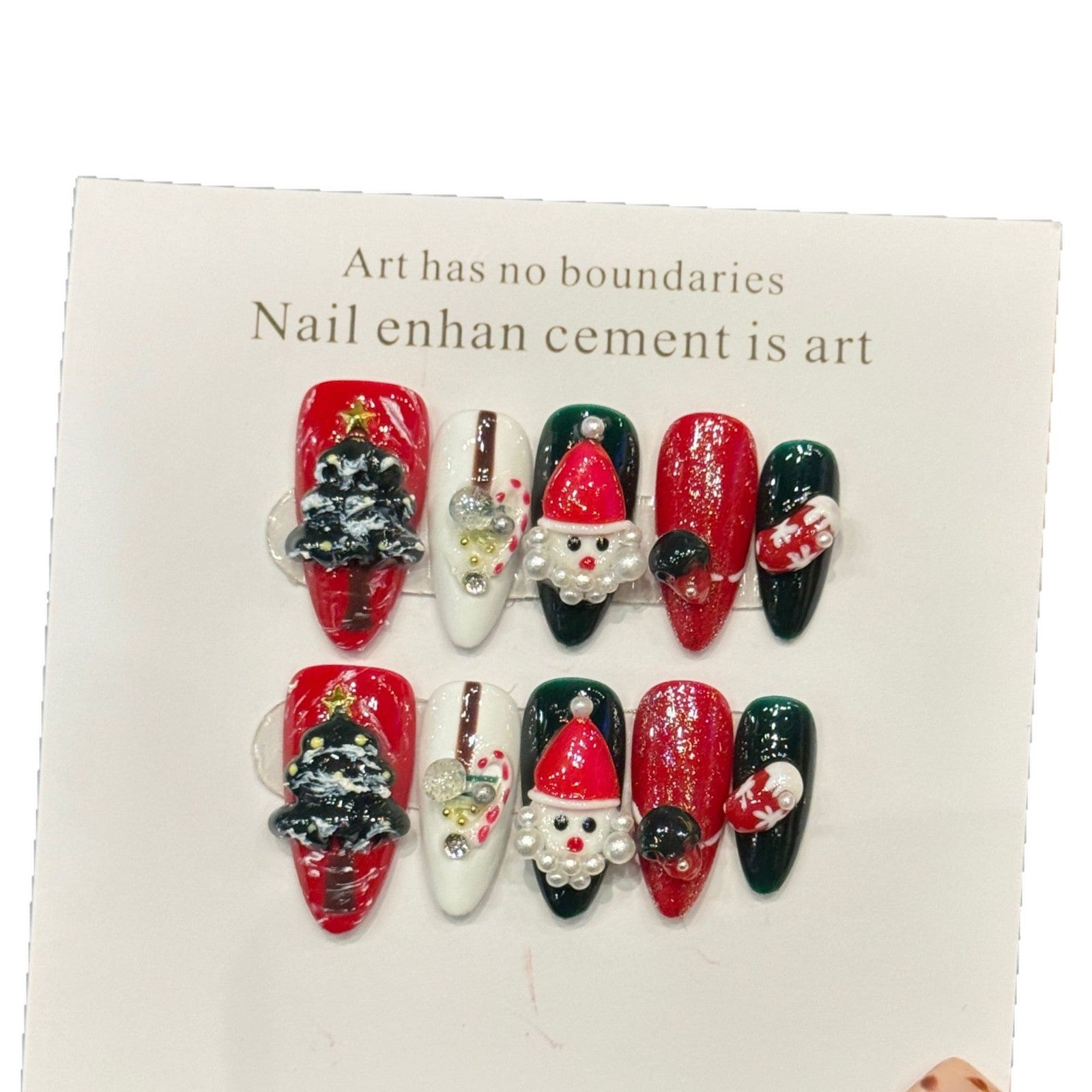 Festive Christmas 3D Santa Tree Glitter Medium Press-On Nails