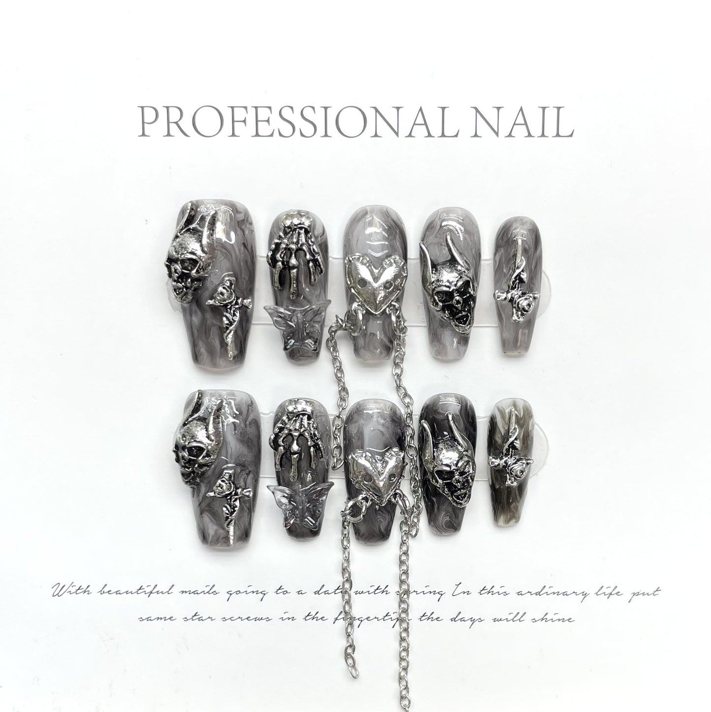 Hand-press on nails Dark Demon's Claw Sweet Cool Heavy Metal Sense Crow Heart Ghost Claw Bat | 365nails