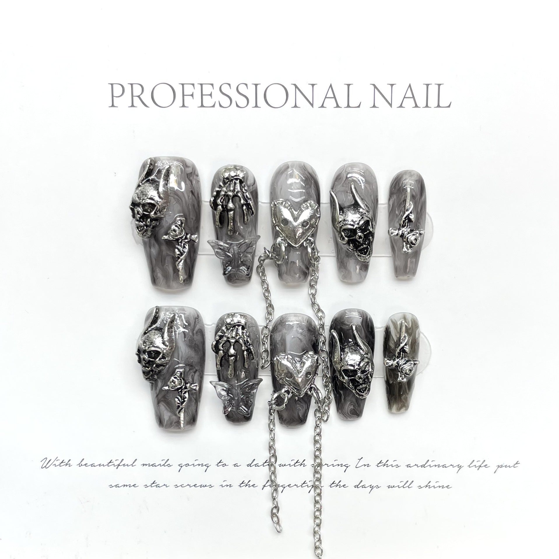 Hand-press on nails Dark Demon's Claw Sweet Cool Heavy Metal Sense Crow Heart Ghost Claw Bat | 365nails