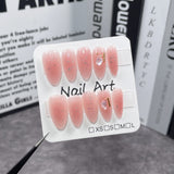 Simple and pure Handmade press on nails spray gun blush almond nail art autumn and winter new shell steel ball  sticker｜365nails