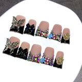 Black Butterfly Crystal French Press On Nails