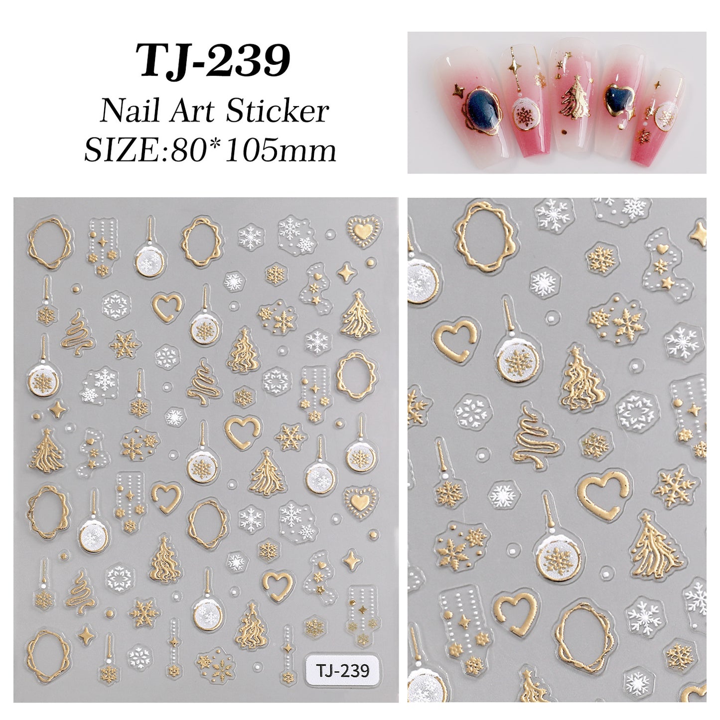 Bronzing Christmas Tree Nail Art Sticker 5D Embossed Three-dimensional Snowflake Christmas Ball DIY Nail Sticker Ornament TJ