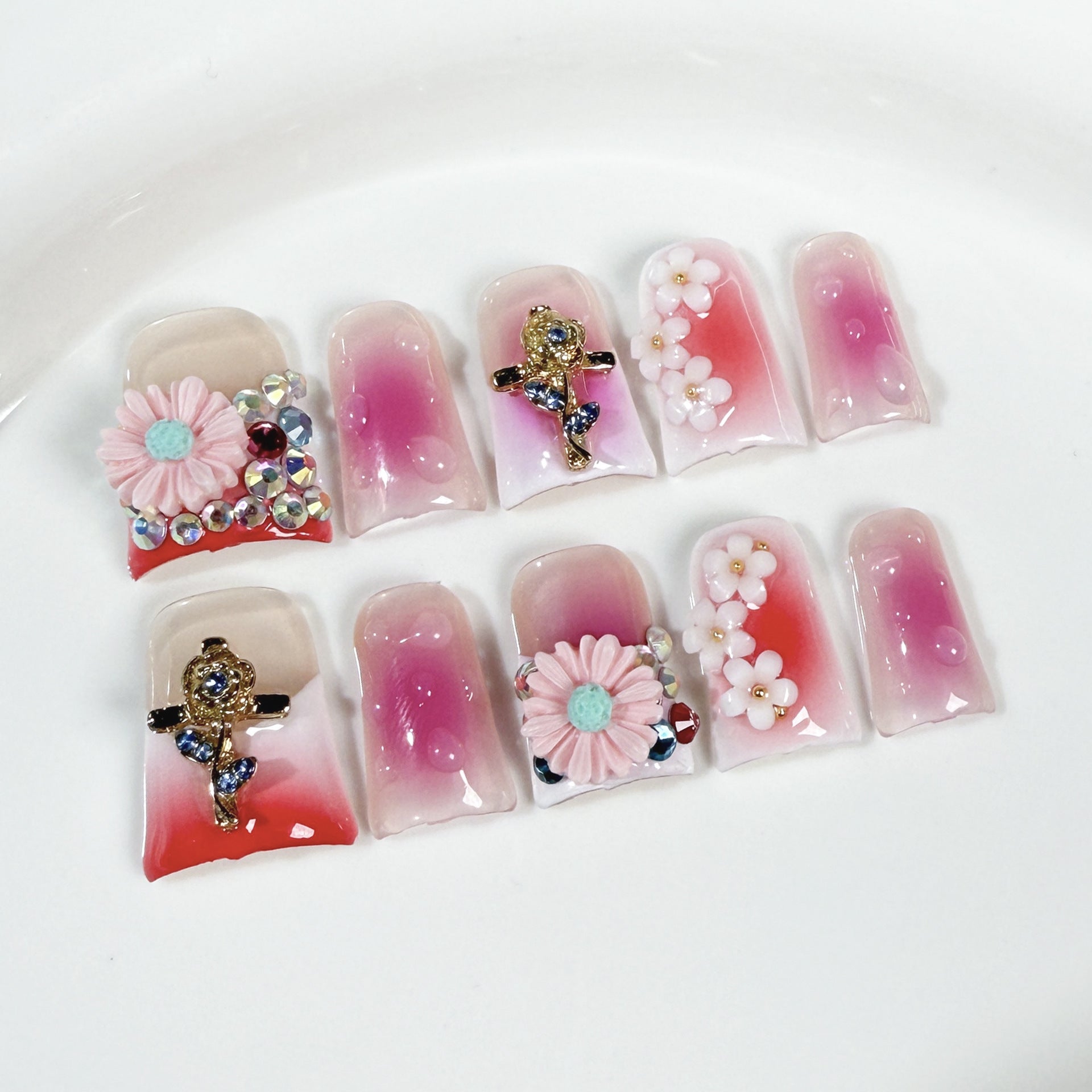 Uñas postizas con forma de pico de pato, color hielo, transparente, rubor, francesas, hechas a mano, fábrica de uñas postizas al por mayor | 365nails