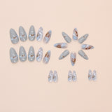 Almofadas de unhas postiças azuis claras, unhas artificiais, almofadas de unhas removíveis tridimensionais, 24 fotos｜365nails