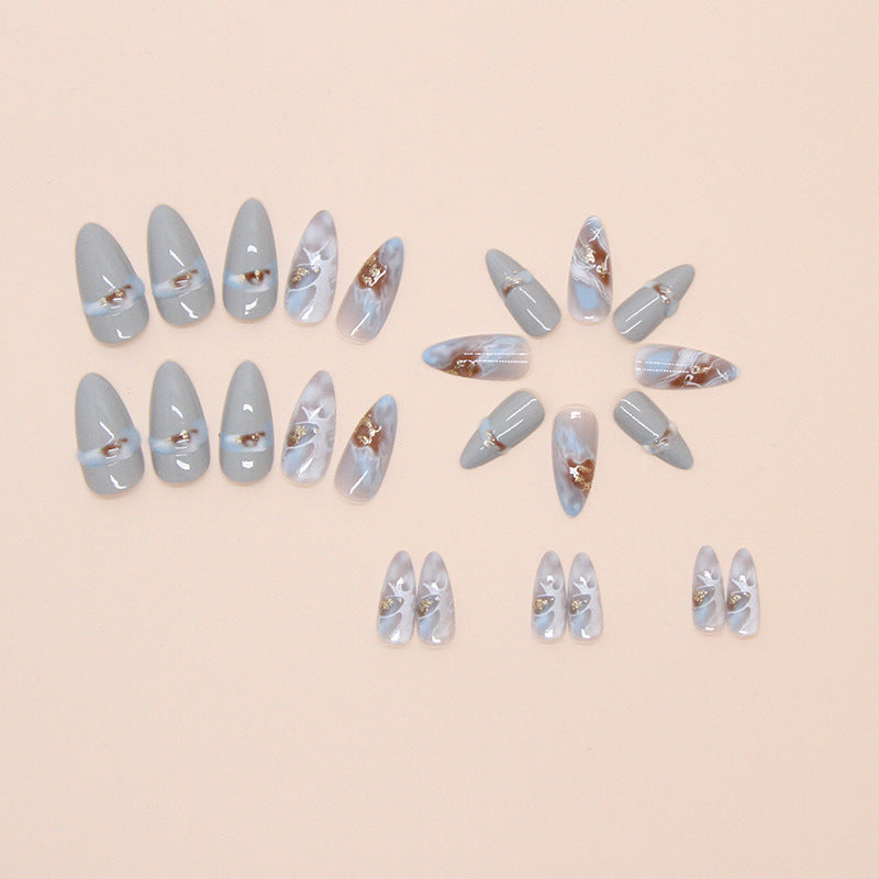 Almofadas de unhas postiças azuis claras, unhas artificiais, almofadas de unhas removíveis tridimensionais, 24 fotos｜365nails