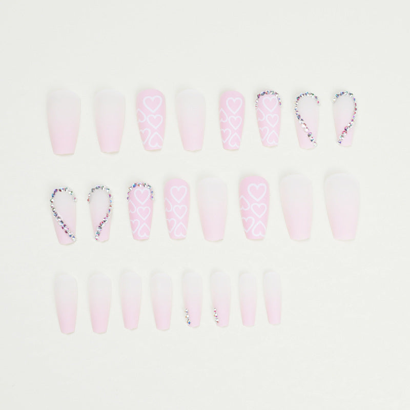 Pink love rhinestone  wholesale nail piece nail piece finished product removable ultra-thin nail piece｜365nails