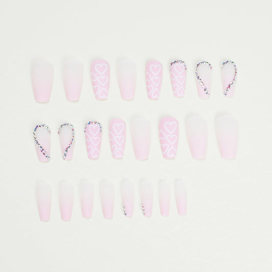 Pink love rhinestone  wholesale nail piece nail piece finished product removable ultra-thin nail piece｜365nails