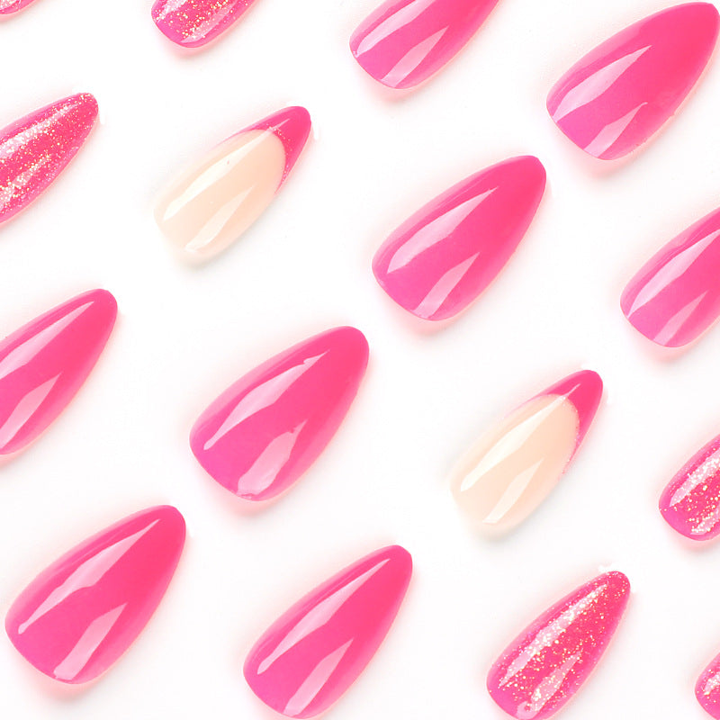 Uñas postizas con purpurina y borde francés en rosa y rojo, venta al por mayor, producto terminado para uñas postizas | 365nails