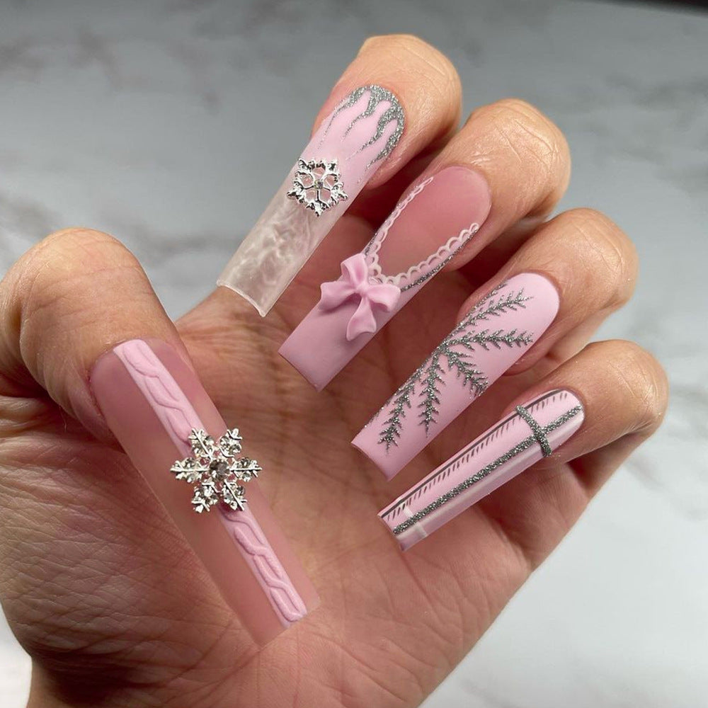 Christmas press on nails snowflake love snowman manicure short almond bow  long nail wholesale｜365nails