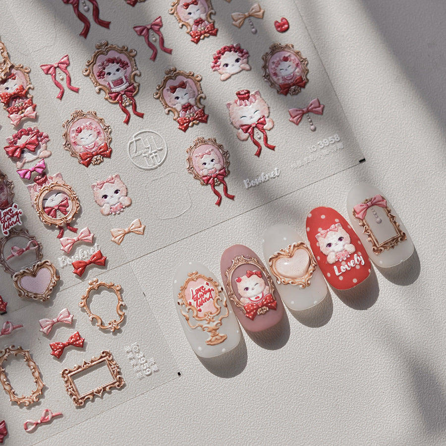 Lolita Doll & Antique Frame: "Pink Lolita Doll Portrait" – 5D Embossed Nail Sticker