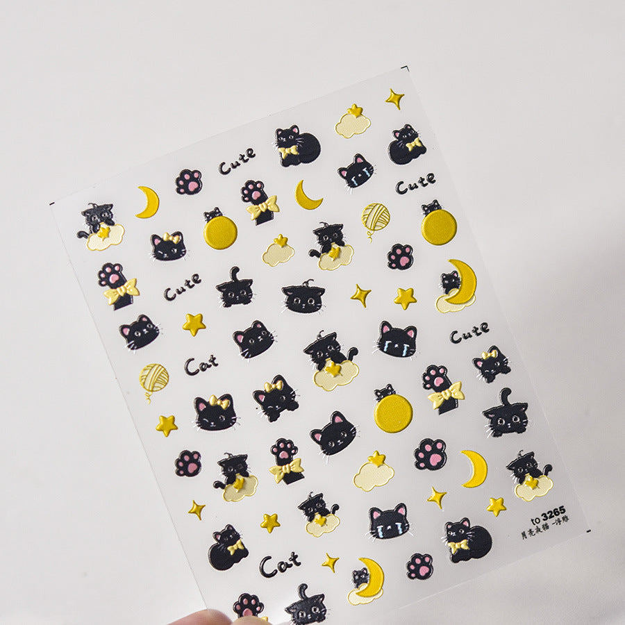 Magical Black Cat – 3D Embossed Halloween Nail Art Set