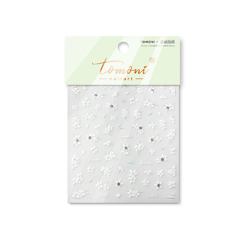 365nails: 크리스탈 화이트 플로럴 네일 아트 스티커