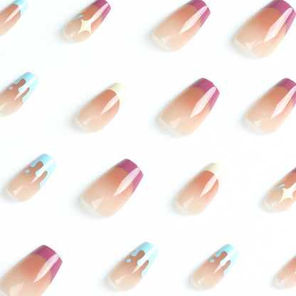 Wearing armor, cute blue flowing heart, yellow and purple double spell, French white, star ins wind wearing armor, wholesale.｜365nails