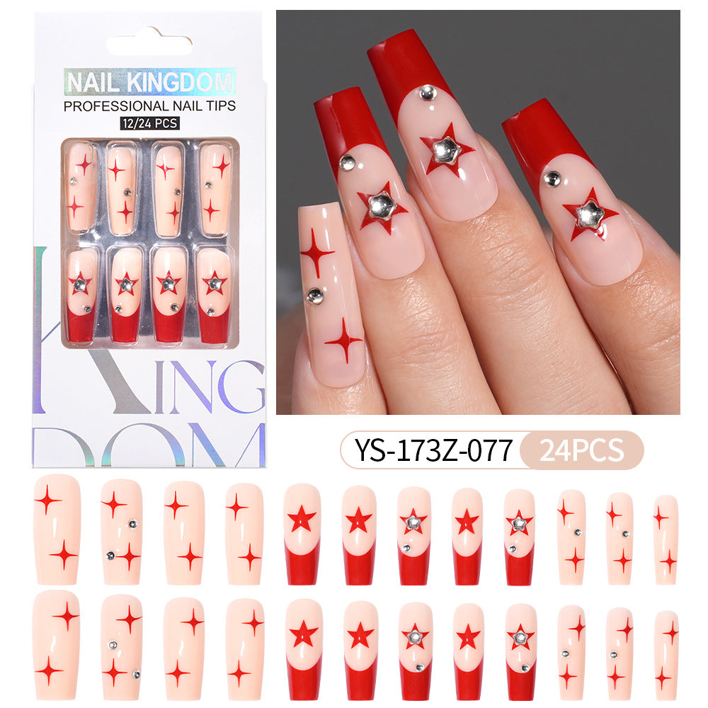 Press on nails fake nail patch extension nail Spice Girl medium rectangle removable 24 pieces with drill manicure