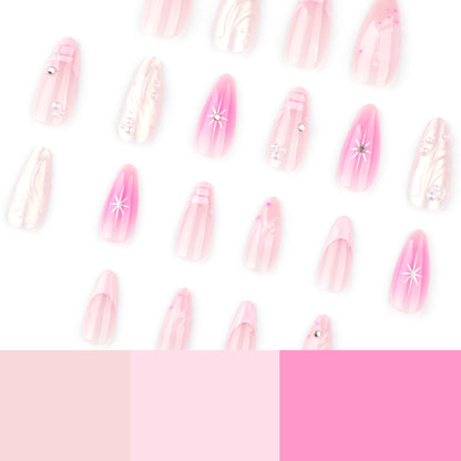 Unhas postiças removíveis com efeito de ondulação de água francesa 3D, curtas, com película de amêndoa, mais vendidas na Europa e América｜365nails