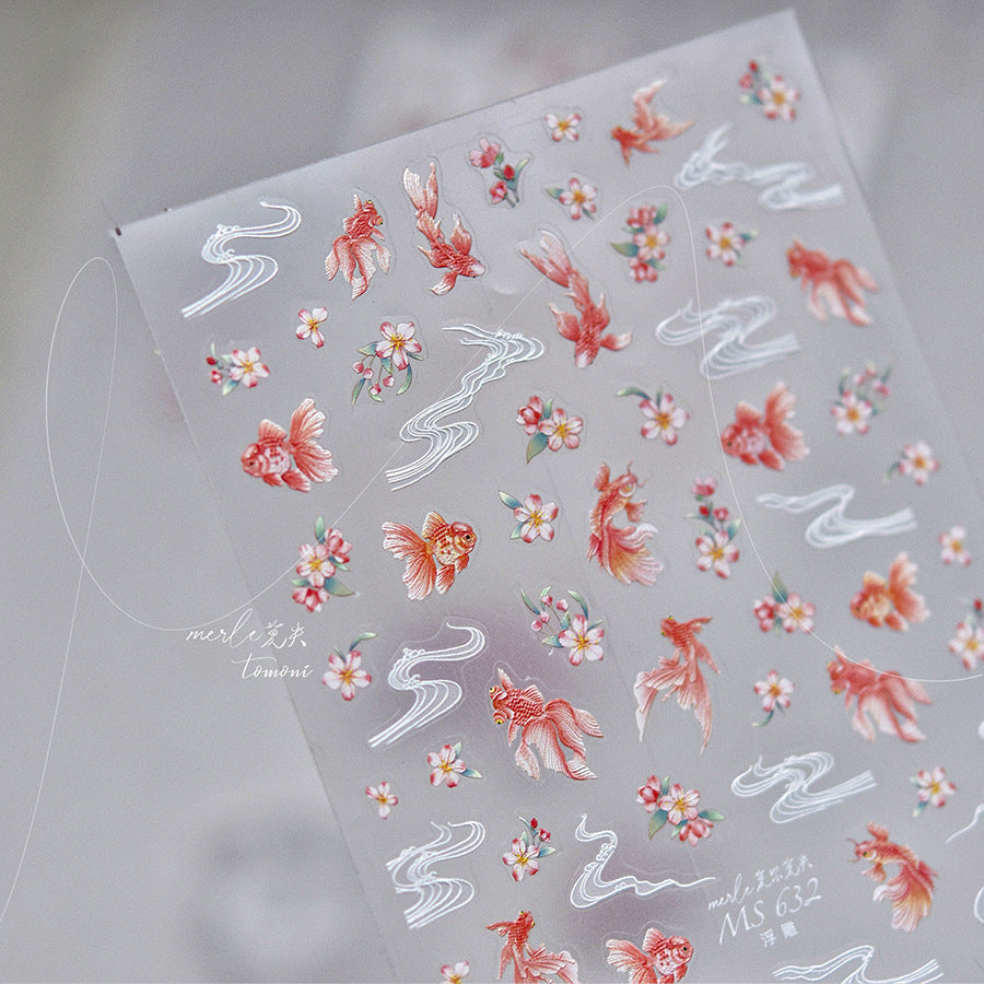 東方金魚系列：「錦鯉與櫻花」 – 3D 浮雕甲貼