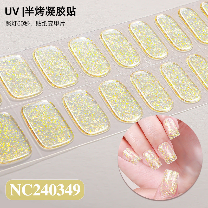 Semi-Cured Gel Nail Strips Brocade Sparkle Cloud Pattern Gold Glossy Set (MOQ=3)