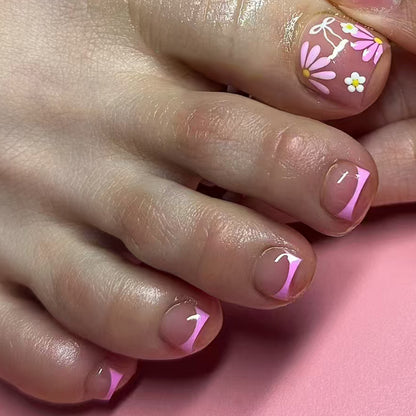 Laço roxo pequeno de margarida, esmalte francês Prss-on, produto final para unhas removível, 24 fotos｜365nails