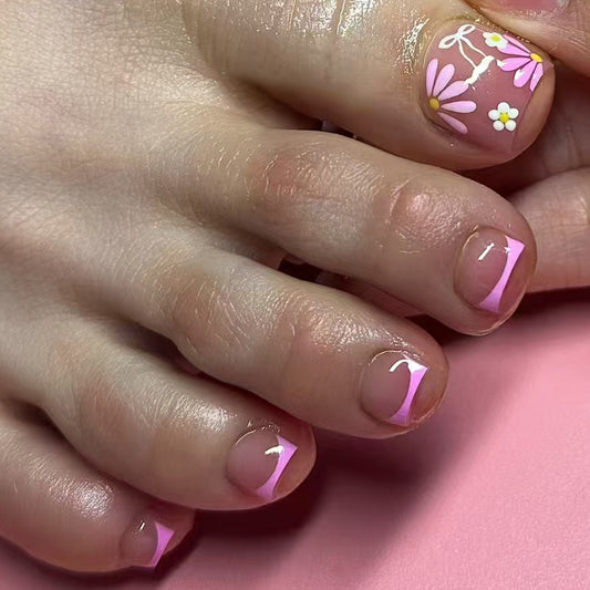 Laço roxo pequeno de margarida, esmalte francês Prss-on, produto final para unhas removível, 24 fotos｜365nails