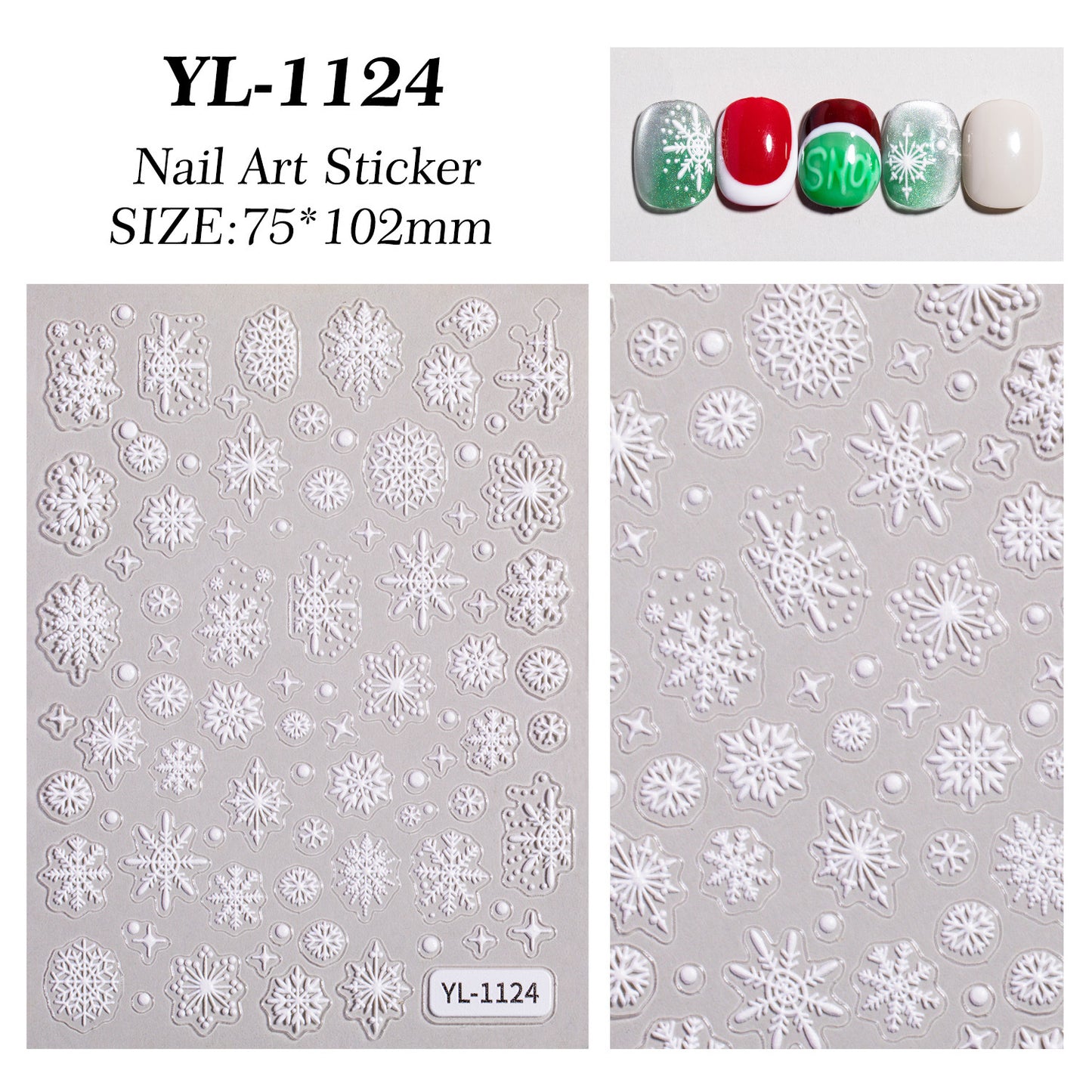 Winter Christmas Snowflake Nail Art Sticker 5D Embossed Three-dimensional White Hollow Snowflake Nail Sticker Ornament YL