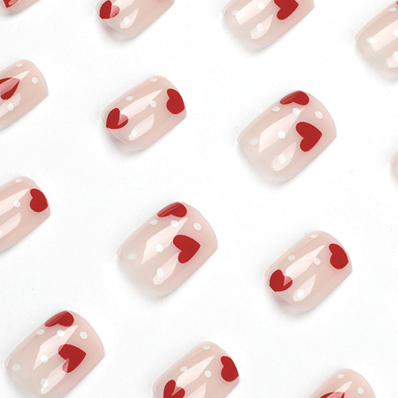 白色圓點紅愛心 甲貼 批發 美甲成品 可拆式｜365nails