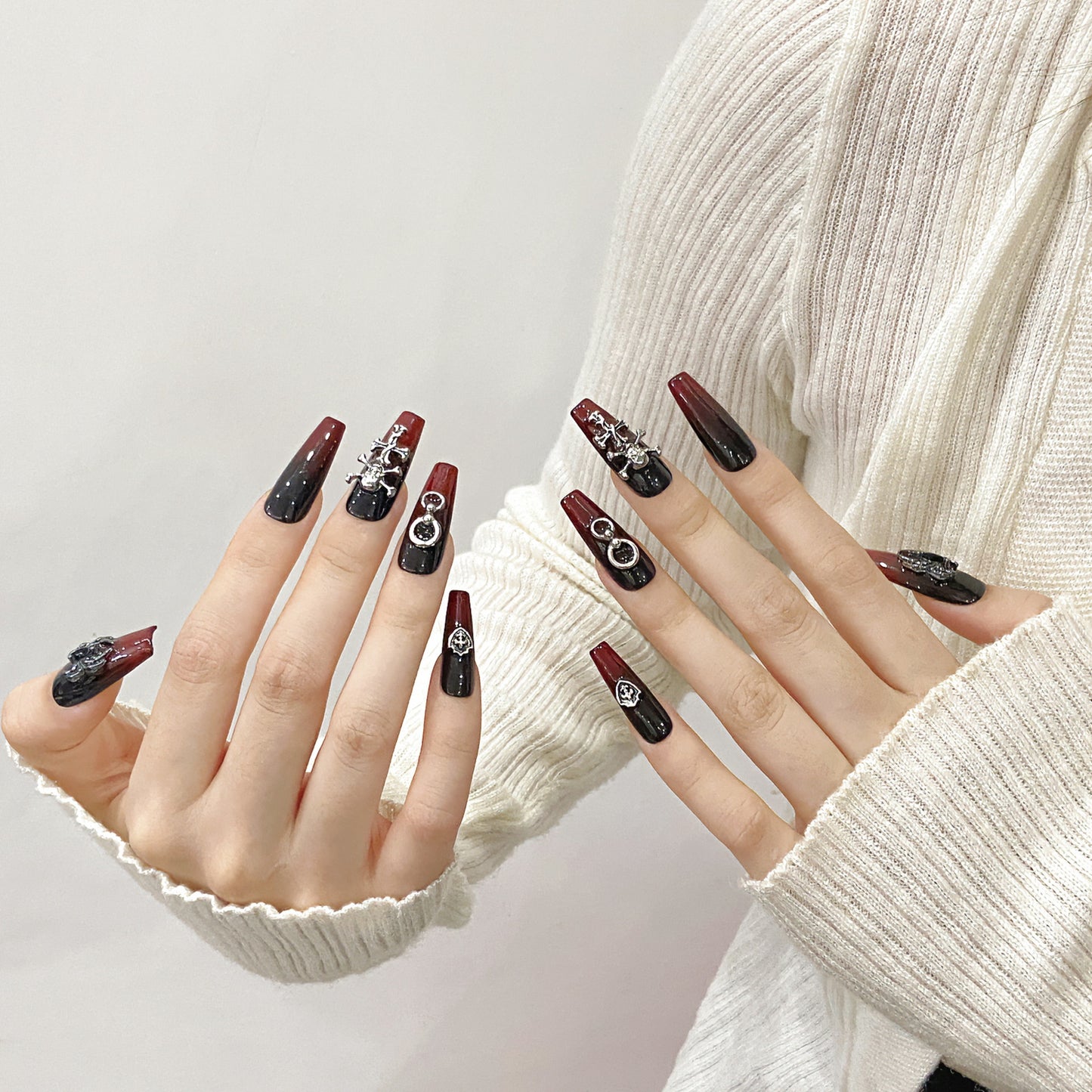 Purely handmade press on nails retro dark wind Kroxin nail art metal cross removable light therapy nail art sticker | 365nails